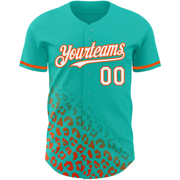Custom Aqua White-Orange 3D Pattern Design Leopard Print Fade Fashion Authentic Baseball Jersey alternate