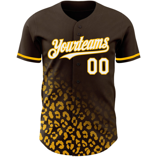 Custom Brown White-Gold 3D Pattern Design Leopard Print Fade Fashion Authentic Baseball Jersey alternate