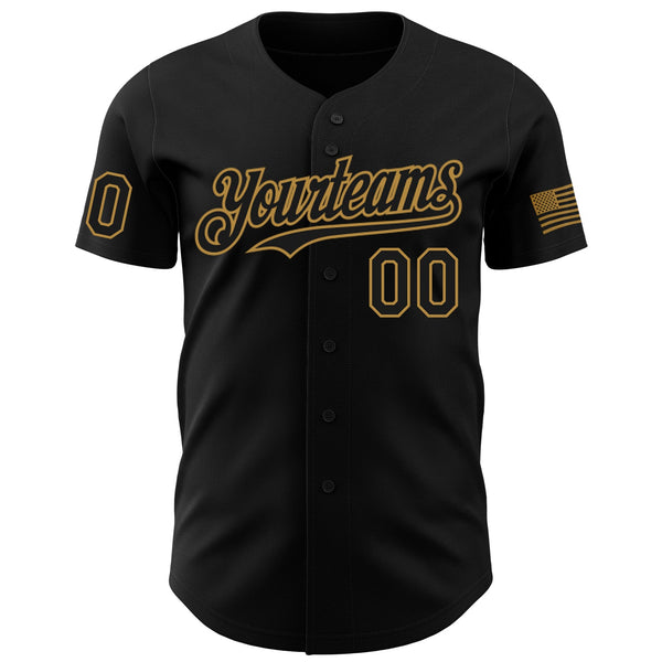 Custom Black Old Gold 3D American Flag Skull Patriotic Authentic Baseball Jersey alternate