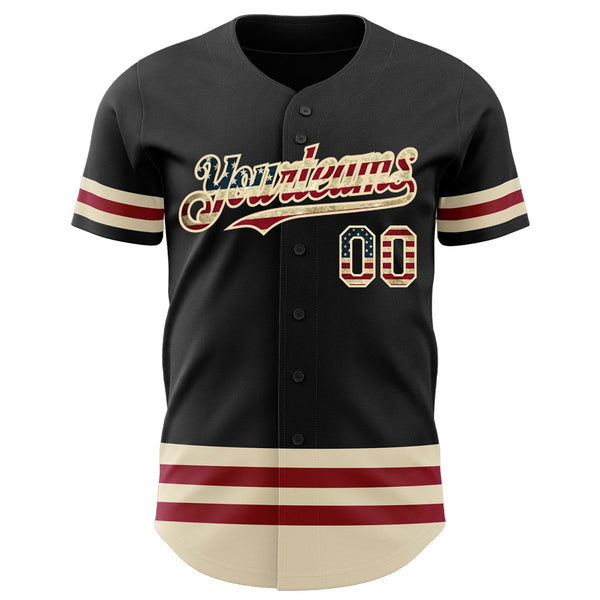 Custom Black Vintage USA Flag-Cream Line Authentic Baseball Jersey alternate