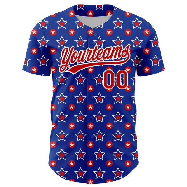 Custom Royal Red-White 3D American Flag Patriotic Authentic Baseball Jersey alternate