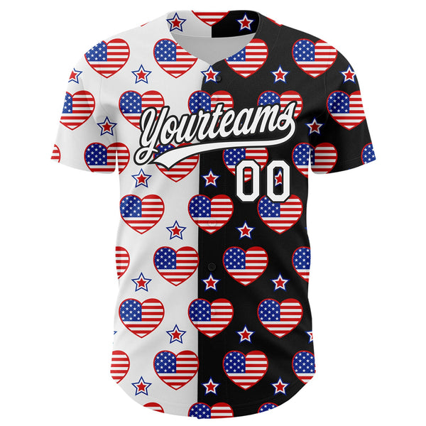 Custom Black Royal-Red 3D American Flag Patriotic Authentic Baseball Jersey alternate