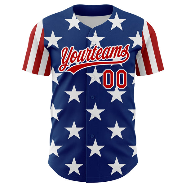 Custom Royal Red-White 3D American Flag Patriotic Authentic Baseball Jersey alternate
