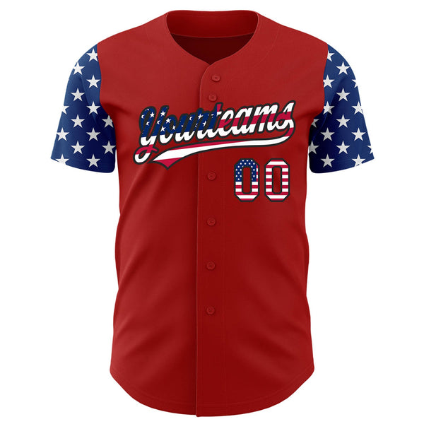Custom Red USA Flag-Black 3D American Flag Patriotic Authentic Baseball Jersey alternate