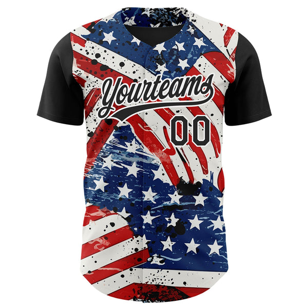 Custom White Black Royal-Red 3D American Flag Patriotic Authentic Baseball Jersey alternate