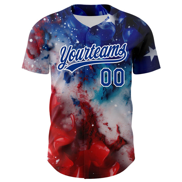 Custom Royal Red-White 3D American Flag Patriotic Authentic Baseball Jersey alternate