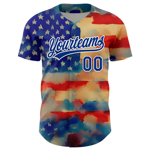 Custom Red Royal-White 3D American Flag Patriotic Authentic Baseball Jersey alternate
