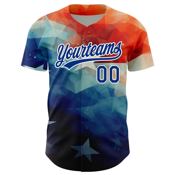 Custom Red Royal-White 3D American Flag Patriotic Authentic Baseball Jersey alternate