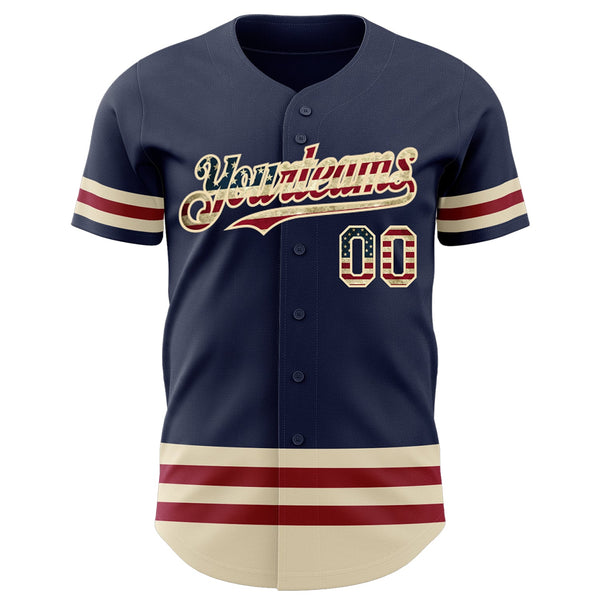 Custom Navy Vintage USA Flag Cream-Maroon Line Authentic Baseball Jersey alternate
