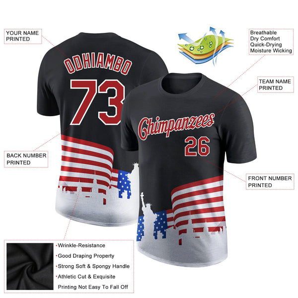 Custom Black Red-White 3D American Flag Patriotic Performance T-Shirt alternate