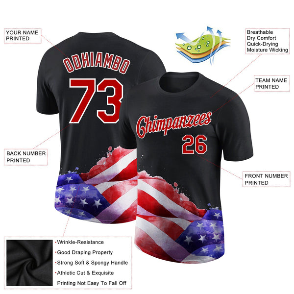 Custom Black Red-White 3D American Flag Patriotic Performance T-Shirt alternate