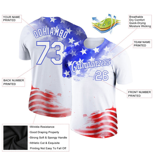 Custom White Royal-Red 3D American Flag Patriotic Performance T-Shirt alternate