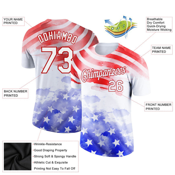 Custom White Red-Royal 3D American Flag Patriotic Performance T-Shirt alternate