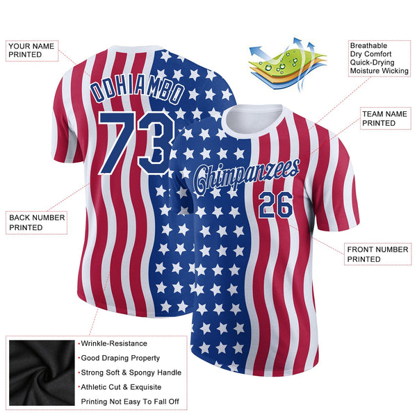 Custom Red Royal-White 3D American Flag Patriotic Performance T-Shirt alternate