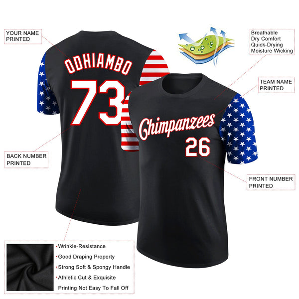 Custom Black Red-Royal 3D American Flag Patriotic Performance T-Shirt alternate