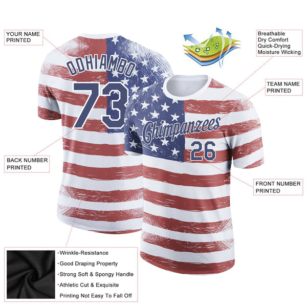 Custom Red Navy-White 3D American Flag Patriotic Performance T-Shirt alternate