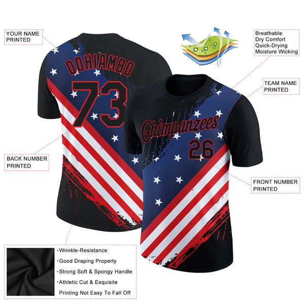 Custom Black Red-Royal 3D American Flag Patriotic Performance T-Shirt alternate