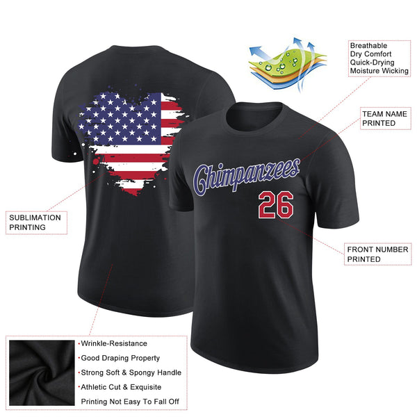 Custom Black Red-Dark Purple 3D American Flag Patriotic Performance T-Shirt alternate