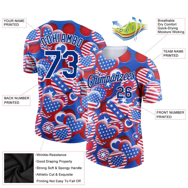 Custom Red Royal-White 3D American Flag Patriotic Performance T-Shirt alternate