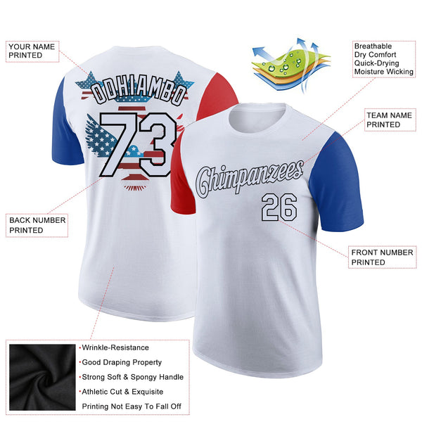 Custom White Black 3D American Flag Patriotic Performance T-Shirt alternate