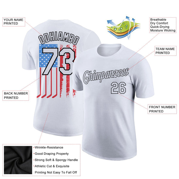 Custom White Black 3D American Flag Patriotic Performance T-Shirt alternate