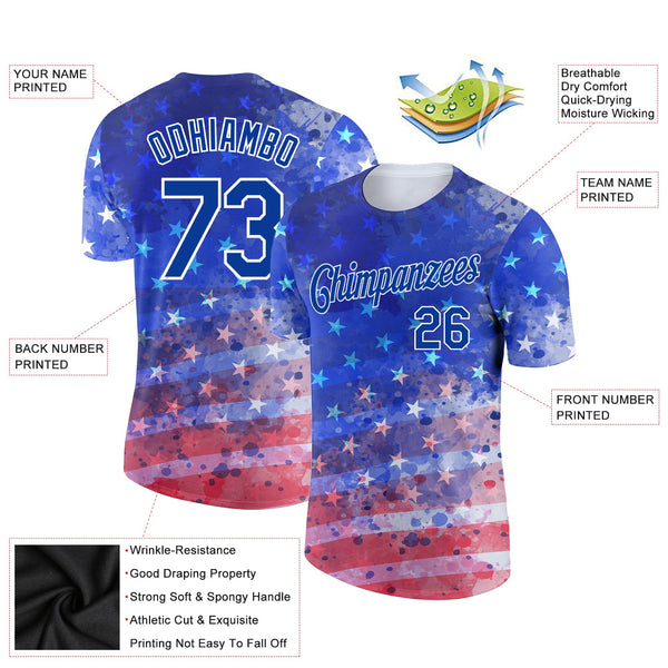 Custom Royal Red-White 3D American Flag Patriotic Performance T-Shirt alternate