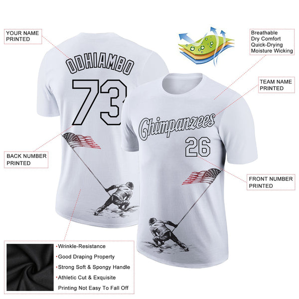 Custom White Black 3D American Flag Patriotic Performance T-Shirt alternate