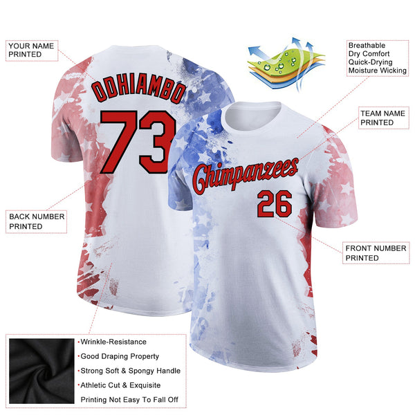 Custom White Red-Black 3D American Flag Patriotic Performance T-Shirt alternate