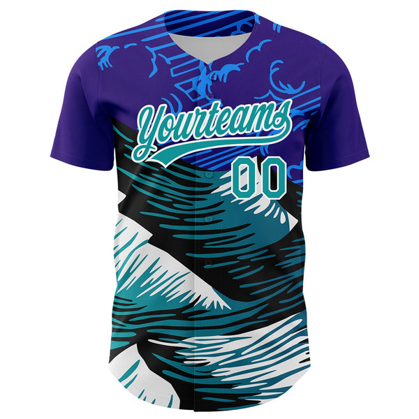 Custom Purple Teal-White 3D Pattern Design Mountains Authentic Baseball Jersey alternate
