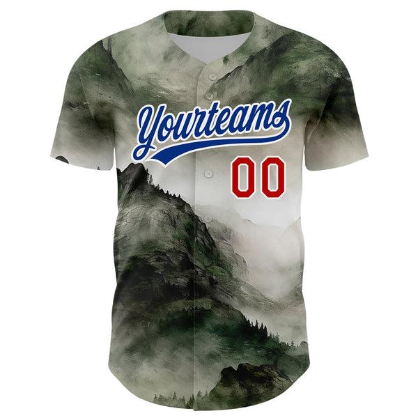 Custom White Red-Royal 3D Pattern Design Mountains Landscape Authentic Baseball Jersey alternate