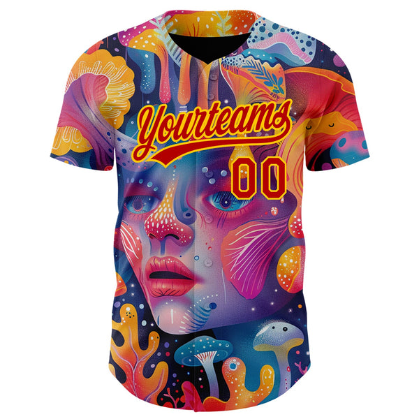 Custom Red Yellow 3D Pattern Design Abstract Painting Authentic Baseball Jersey alternate