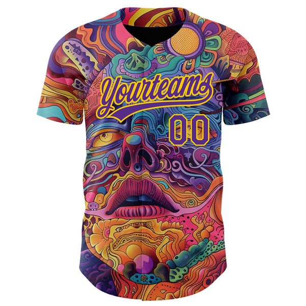 Custom Red Purple-Yellow 3D Pattern Design Abstract Painting Authentic Baseball Jersey alternate