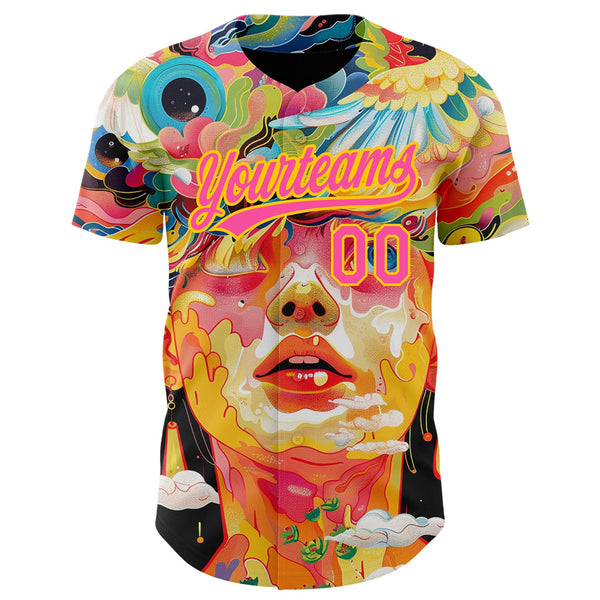 Custom Red Pink-Yellow 3D Pattern Design Abstract Painting Authentic Baseball Jersey alternate