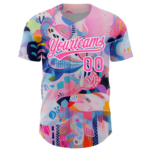 Custom Pink White 3D Pattern Design Abstract Painting Authentic Baseball Jersey alternate