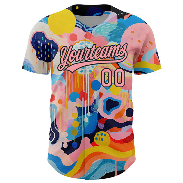 Custom Medium Pink Black 3D Pattern Design Abstract Painting Authentic Baseball Jersey alternate