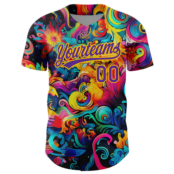 Custom Black Purple-Gold 3D Pattern Design Abstract Painting Authentic Baseball Jersey alternate