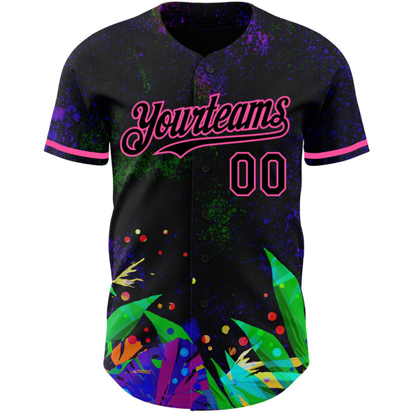 Custom Black Pink 3D Pattern Design Holi Festival Color Powder Authentic Baseball Jersey alternate