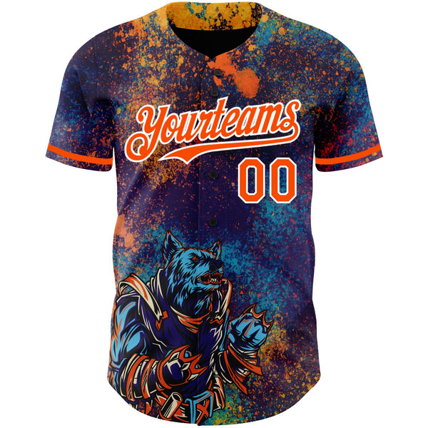 Custom Purple Orange-White 3D Pattern Design Holi Festival Color Powder Authentic Baseball Jersey alternate