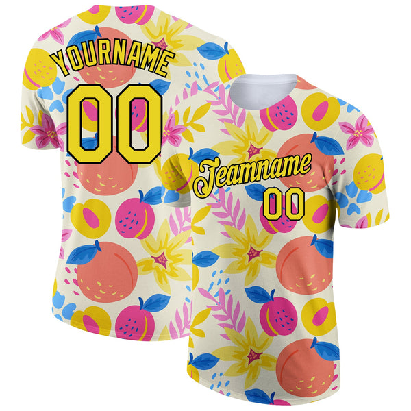 Custom Cream Neon Yellow-Black 3D Pattern Design Summer Holiday Fruit Performance T-Shirt