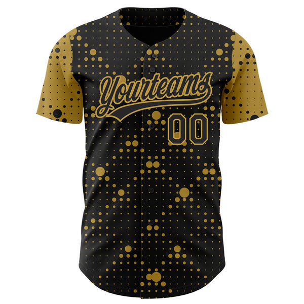 Custom Black Old Gold 3D Pattern Design Geometric Halftone Dots Authentic Baseball Jersey alternate
