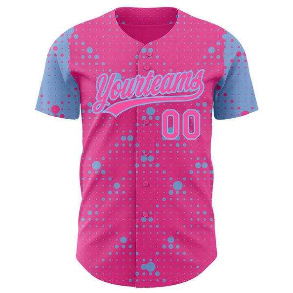 Custom Pink Light Blue 3D Pattern Design Geometric Halftone Dots Authentic Baseball Jersey alternate
