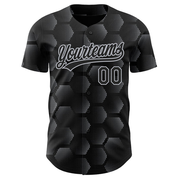 Custom Black Gray 3D Pattern Design Halftone Geometric Shapes Authentic Baseball Jersey alternate