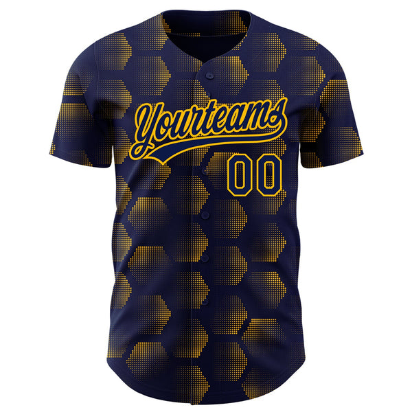 Custom Navy Gold 3D Pattern Design Halftone Geometric Shapes Authentic Baseball Jersey alternate