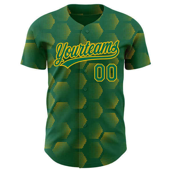 Custom Kelly Green Gold 3D Pattern Design Halftone Geometric Shapes Authentic Baseball Jersey alternate