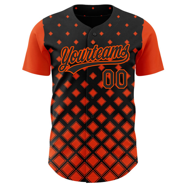 Custom Black Orange 3D Pattern Design Geometric Shapes Authentic Baseball Jersey alternate
