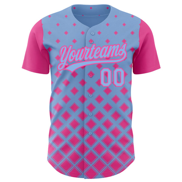 Custom Light Blue Pink 3D Pattern Design Geometric Shapes Authentic Baseball Jersey alternate
