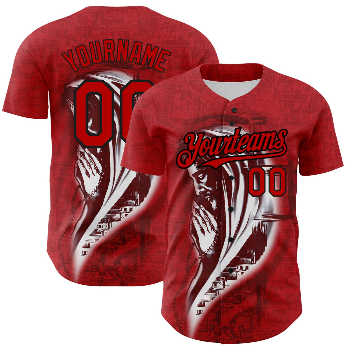 Custom Red Black 3D Pattern Design Motif Graphic Print  Authentic Baseball Jersey