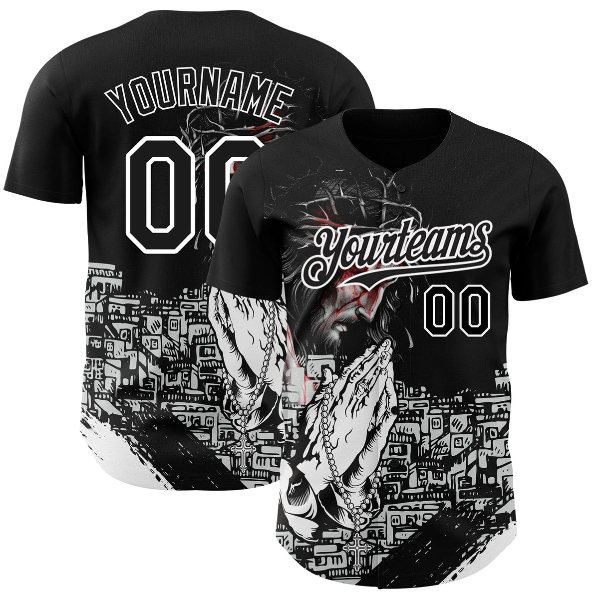 Custom Black White 3D Pattern Design Motif Graphic Print Authentic Baseball Jersey