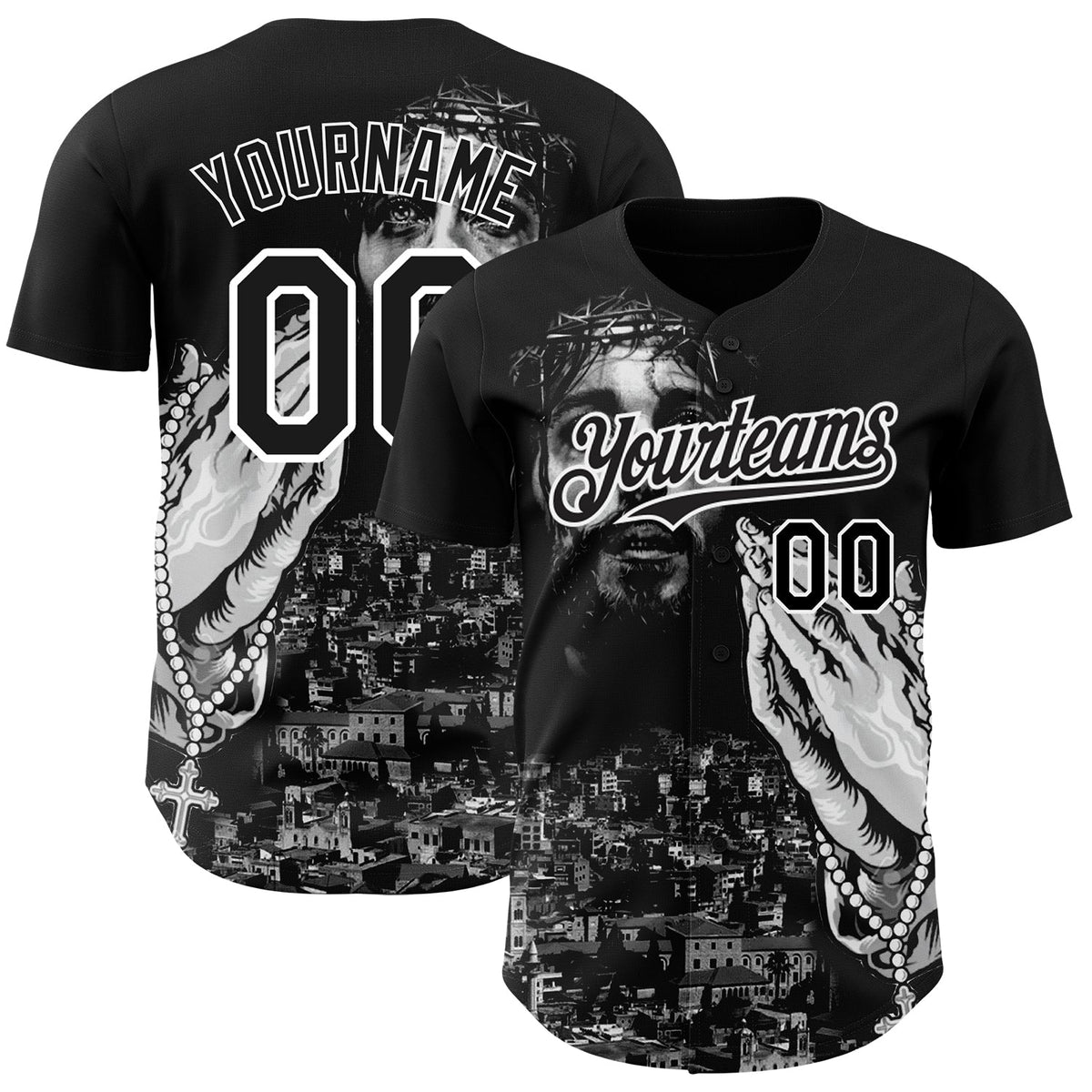 Custom Black White 3D Pattern Design Motif Graphic Print Authentic Baseball Jersey