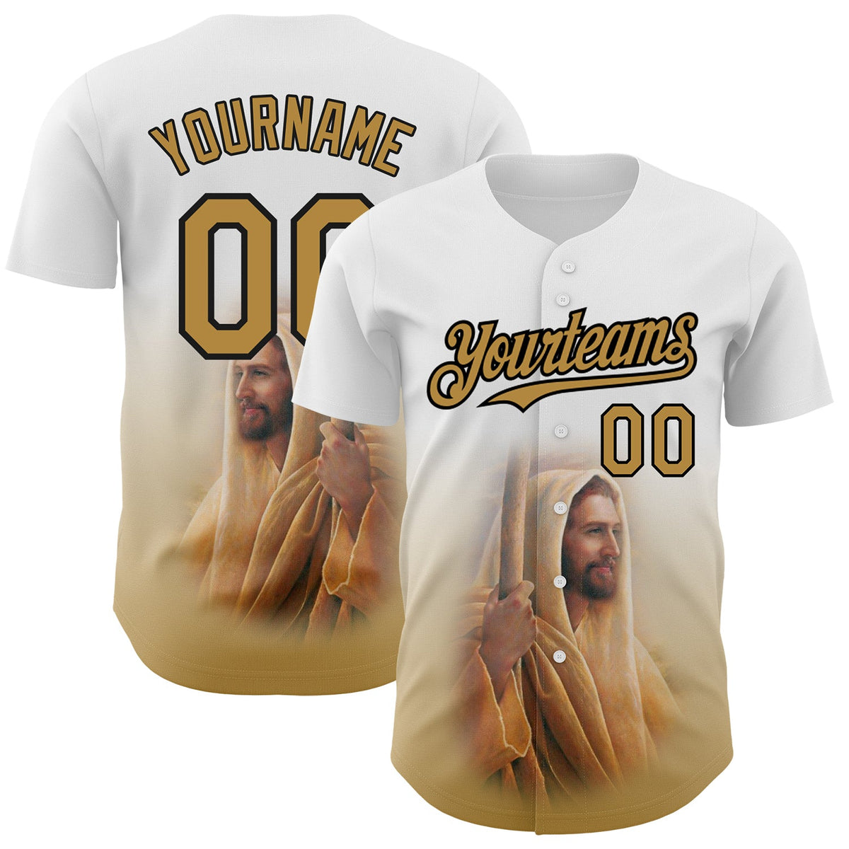 Custom White Old Gold-Black 3D Pattern Design Motif Graphic Print  Authentic Baseball Jersey